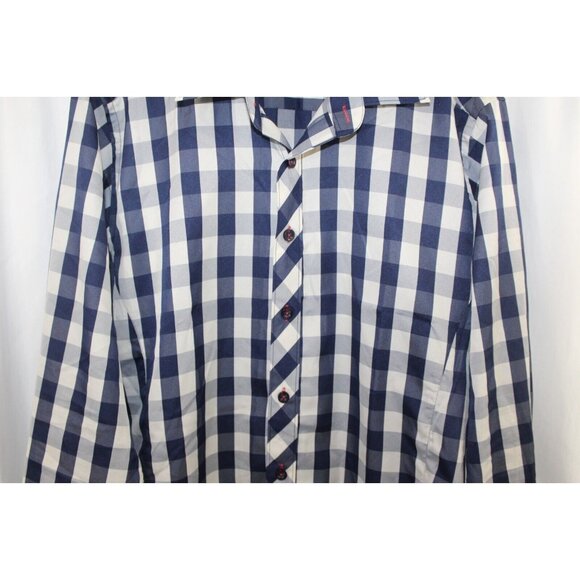 Jared Lang Men's Blue White Check Long Sleeve Button Up Shirt M - Picture 3 of 6